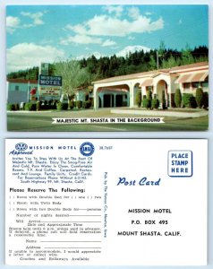 MT. SHASTA, California CA ~ Roadside MISSION MOTEL c1950s Reservation Postcard