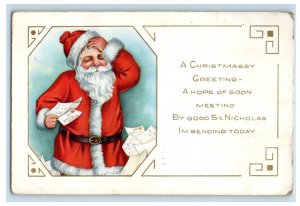 1916 Christmas Greetings Santa Claus Card Invitation Meeting Embossed Postcard