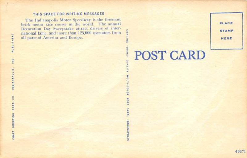 Indiannapolis Motor Speed way , Indiana, USA Auto Race Car, Racing Unused 