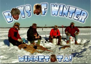 VINTAGE CONTINENTAL SIZE POSTCARD BOYS OF WINTER - MINNESOTA!