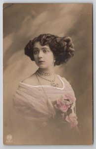 RPPC Actress Edwardian Beauty Glamour Girl In Pink Pretty Hair Postcard S21