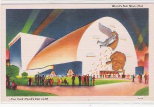 1939 NEW YORK WORLDS FAIR POSTCARD, MUSIC HALL