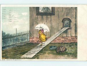 Pre-Linen easter HUMANIZE CHICK WEARING HAT WITH AN UMBRELLA HL0766