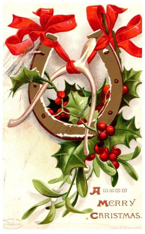 Horseshoe , Red Ribbon , Wish Bone, Christmas , Ellen Clapsadlle