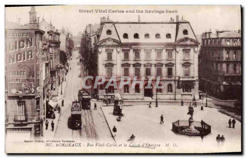 Old Postcard Bank Caisse d & # 39Epargne Rue Vital Carles Bordeaux Trams Blac...