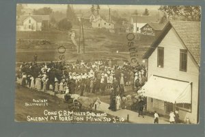 Foreston MINNESOTA RPPC 1910 SALE DAY General Store SPEECH nr Milaca Foley