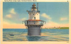 Linen PORTLAND HARBOR, MAINE Spring Point Ledge Light Tichnor 2291 postcard