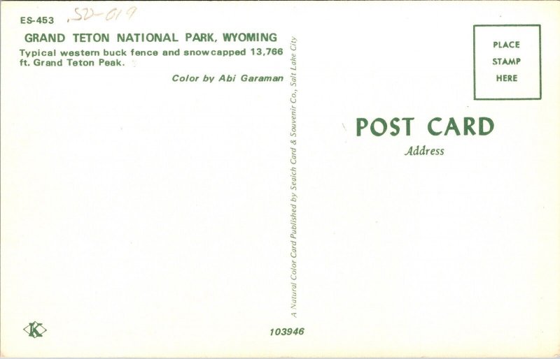 Grand Teton National Park Wyoming WY Mountain Peak Postcard UNP VTG Koppel 
