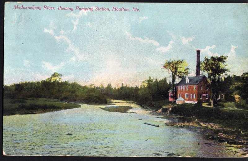 Maine HOULTON Meduxnekeag River showing Pumping Station - Divided Back