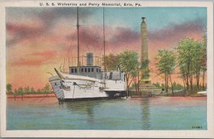 Postcard Ship USS Wolverine and Terry memorial Erie PA