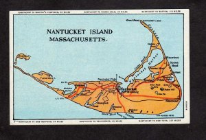 MA Nantucket Island Map Monomoy Polpis Quaise Cape Cod Massachusetts Postcard