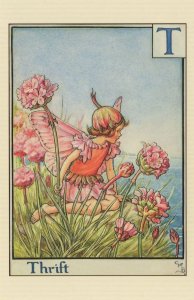Thrift Flower Fairy From 1930s Fairies Alphabet Old Book Postcard