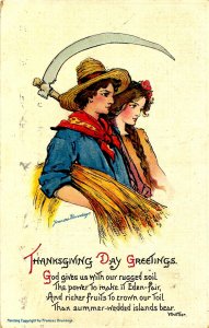 Greeting - Thanksgiving. Artist: F. Brundage  (Gabriel Series 133)   (soiled)