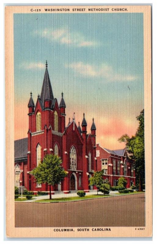 Mid-1900s Washington Street Methodist Church, Columbia, SC Postcard