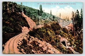 Loop Tunnels 14 15 Shasta Route SPRR Railroad Mountainside Postcard c1910  P3