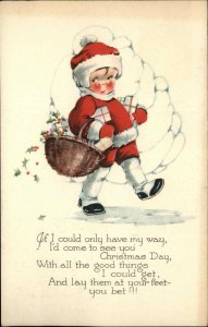 Gibson Christmas Little Boy Red Snowsuit Vintage Postcard