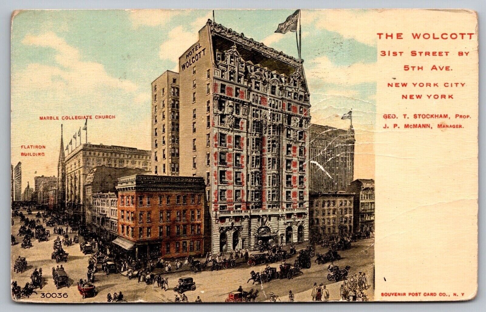 Wolcott New York City NY Birds Eye View Old Cars Flatiron Building VNG