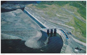 A birds-eye view of the spill way section of the reservoir,  Bennett Dam,  B....