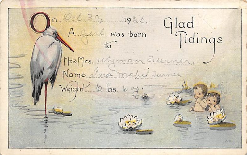 Glad tidings, a girl was born to Mr. and Mrs. Birth Announcement Unused 