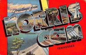 Norris Dam Tennessee Greetings From large letter linen antique pc Z49793