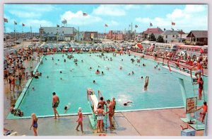 1950-60's SEASIDE HEIGHTS NJ OLYMPIC SIZE SALTWATER SWIMMING POOL POSTCARD