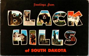 Vtg Greetings From Black Hills of South Dakota SD Large Letter Unused Postcard