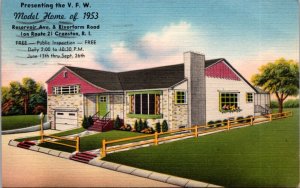 Linen Postcard Presenting the V.F.W. Model Home of 1953 in Cranston Rhode Island