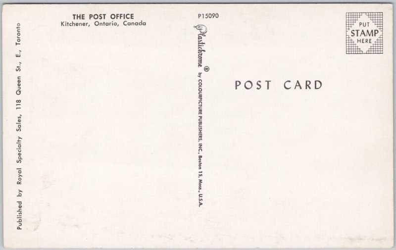 Post Office Kitchener Ontario ON Unused Vintage Postcard H66