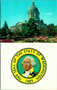 Dual View Capitol Building State Seal Olympia Washington WA UNP Chrome Postcard