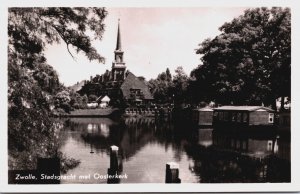 Netherlands Zwolle Stadsgracht met Oosterkerk RPPC C080