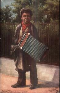 TUCK London Life Boy w/ Accordion Music Street Performer c1910 Postcard