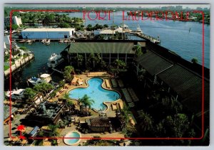 Marriott Hotel And Marina, Fort Lauderdale, Florida, Chrome Aerial View Postcard