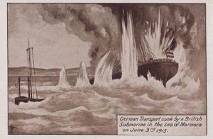 British Submarine Sunk By German War Bomb Mlitary Marmore Disaster WW1 Postcard