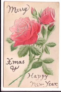 Christmas, New Year, Textured Rose, Glitter, Used, Nova Scotia, 1909