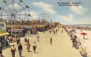 Boardwalk Ferris Wheel Daytona Beach Florida 1940s linen postcard