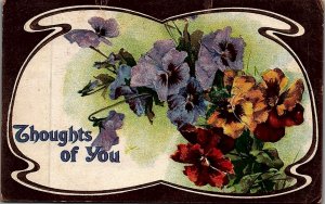 1910 VALENTINES DAY TRENTON NJ THOUGHTS OF YOU EMBOSSED FLOWERS POSTCARD 26-224