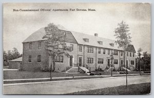 Fort Devens Massachusetts~Officers Apts St View~Brick Bldg~1940s B&W Postcard