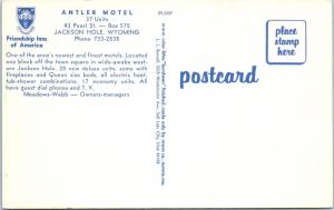 JACKSON HOLE, WY    ANTLER MOTEL  c1960s  Cars   Roadside  Postcard 