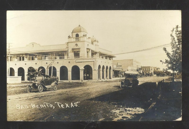 RPPC SAN BENITO TEXAS DOWNTOWN STREET SCENE CARS REAL PHOTO POSTCARD