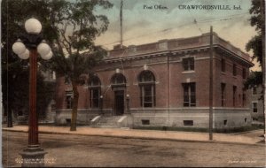 Hand Colored Postcard Post Office in Crawfordsville, Indiana