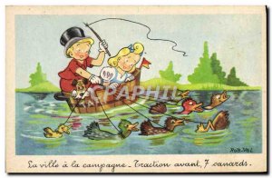 Old Postcard Fantasy Illustrator Rob Vel Children 7 Ducks Duck