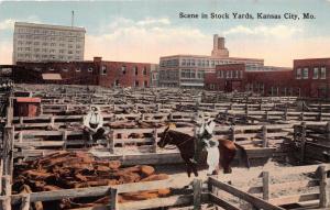 KANSAS CITY MISSOURI~SCENE IN STOCK YARDS-MAX BERNSTEIN PUBL POSTCARD 1910s