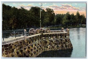 1910 Fort Spanish Gun Glen Oak Park Dock Port Exterior Peoria Illinois Postcard