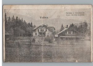 Volócz Hungary Scenic View with Homes or Buildings Black & White Postcard c1915