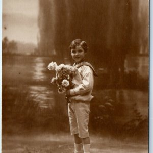 c1910s Handsome Young Man Flower RPPC Real Photo Sailor Costume Dix Foreign A136