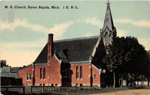 J25/ Eaton Rapids Michigan Postcard c1910 M.E. Church Building  149