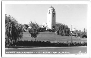 Boise, Idaho RPPC OSL DEPOT Howard Platt Gardens Railroad Vintage Postcard 1930s