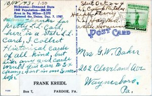 Greetings From Delaware Large Letter Postcard 1943 ME