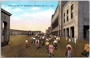 Bicycling On The Boardwalk Atlantic City New Jersey NJ Wooden Way Postcard