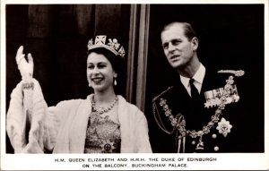 RPPC H.M. Queen Elizabeth and H.R.H. The Duke of Edinburgh Balcony Buckingham